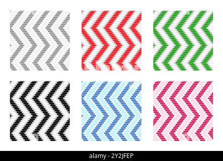 Set of Herringbone twill fabric seamless pattern. Print for Fashion accessory clothing technical illustration. Vector Black grey red, green pink lines flat sketch outline isolated on white background Stock Vector