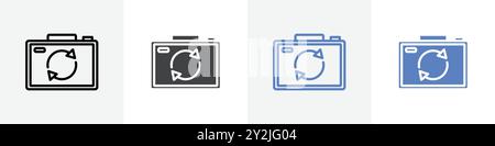 camera rotate icon linear thin line icon graphics set black and white Stock Vector