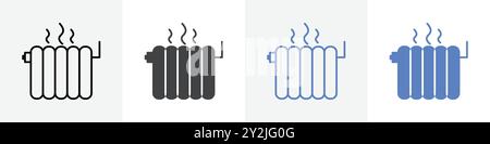heater icon linear thin line icon graphics set black and white Stock Vector