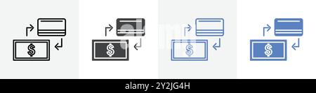 cash exchange icon linear thin line icon graphics set black and white Stock Vector