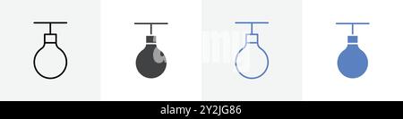 hanging bulb icon linear thin line icon graphics set black and white Stock Vector