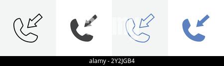 incoming call linear thin line icon graphics set black and white Stock Vector