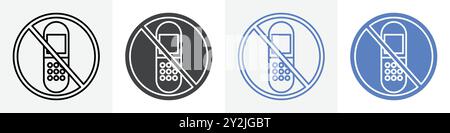 no flip phone icon linear thin line icon graphics set black and white Stock Vector