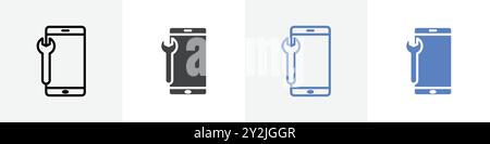 mobile repair icon linear thin line icon graphics set black and white Stock Vector