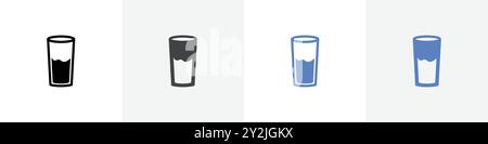 glass of water icon linear thin line icon graphics set black and white Stock Vector