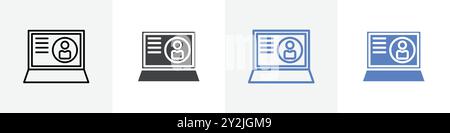 profile in laptop icon linear thin line icon graphics set black and white Stock Vector