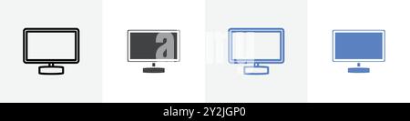 monitor icon linear thin line icon graphics set black and white Stock Vector