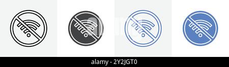 no wifi icon linear thin line icon graphics set black and white Stock Vector