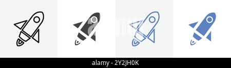 rocket icon linear thin line icon graphics set black and white Stock Vector