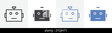 robot face icon linear thin line icon graphics set black and white Stock Vector