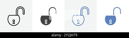 unlocked icon linear thin line icon graphics set black and white Stock Vector