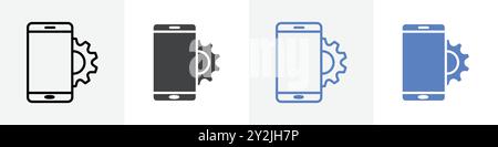 phone setting icon linear thin line icon graphics set black and white Stock Vector