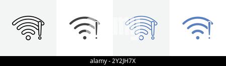 wifi error icon linear thin line icon graphics set black and white Stock Vector