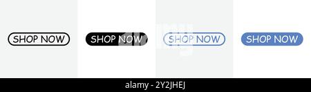 shop now button icon linear thin line icon graphics set black and white Stock Vector