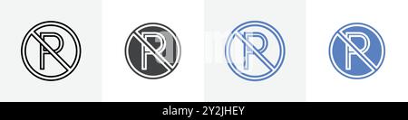 no parking icon linear thin line icon graphics set black and white Stock Vector