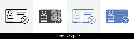 wrong id card icon linear thin line icon graphics set black and white Stock Vector