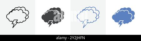 thunder icon linear thin line icon graphics set black and white Stock Vector