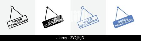 under renovation icon linear thin line icon graphics set black and white Stock Vector