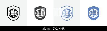 web protection icon linear thin line icon graphics set black and white Stock Vector