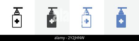 sanitizer icon linear thin line icon graphics set black and white Stock Vector