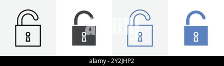 unlocked lock icon linear thin line icon graphics set black and white Stock Vector