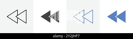 rewind icon linear thin line icon graphics set black and white Stock Vector