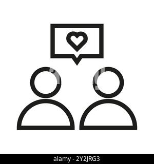 Two people icon. Heart in speech bubble. Minimalist communication symbol. Vector illustration. Stock Vector