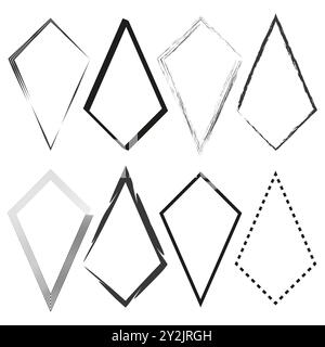 Abstract diamond shapes. Geometric outline icons. Black and white frames. Vector polygonal design. Stock Vector