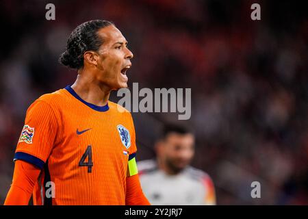 AMSTERDAM, NETHERLANDS - SEPTEMBER 10: Virgil van Dijk of the Netherlands reacts during the UEFA Nations League 2024/25 League A Group A3 match between Netherlands and Germany at the Johan Cruijff ArenA on September 10, 2024 in Amsterdam, Netherlands. (Photo by Rene Nijhuis) Stock Photo