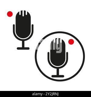 Microphone icon with red dot. Recording symbol inside circle. Bold audio design. Vector graphic element. Stock Vector