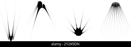 Black thin quirky thorn element set. Abstract sharp shapes and angular sparks bundle. Spooky spokes objects for poster design, flyer, collage, banner, badge, logo, card, icon, label, sticker. Vector Stock Vector