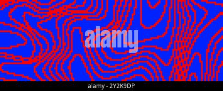 Red and blue dithered curved wavy texture. Pixelated glitch lines background. Digitalized distorted stripes for banner, poster, flyer, booklet. Abstract rasterized overlay wallpaper. Vector Stock Vector