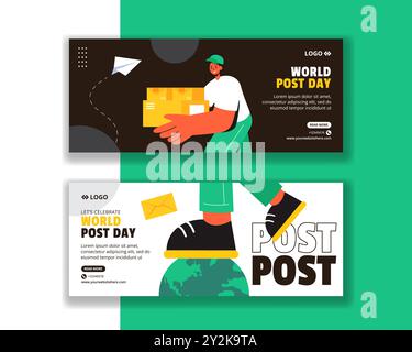 Post Day Horizontal Banner Flat Cartoon Hand Drawn Templates Background Illustration Stock Vector