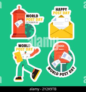 Post Day Label Flat Cartoon Hand Drawn Templates Background Illustration Stock Vector