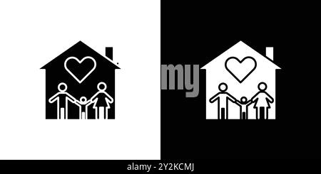 family safe at home icon linear logo mark set collection in black and white for web Stock Vector