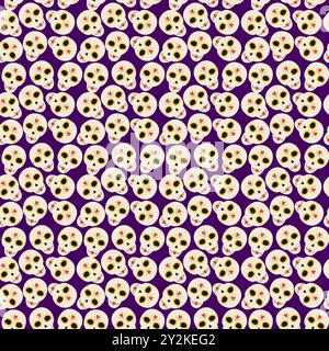 Patterned Sugar sculls Seamless pattern. Day of the dead greeting background texture in trendy shade. Vector illustration Wrapping, wallpaper, packing or web, cards, poster, label or web, promo idea Stock Vector