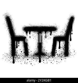 Terrace cafe icon graffiti with black spray paint. vector illustration. Stock Vector