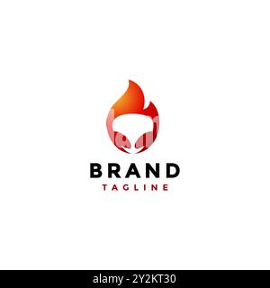 Fiery Alien Head Silhouette Logo Design. Alien Head With Blazing Fire Background Design. Stock Vector