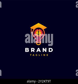 Brain In The Lamp With A Graduation Hat Design. Smart Education Center Logo Design. Stock Vector