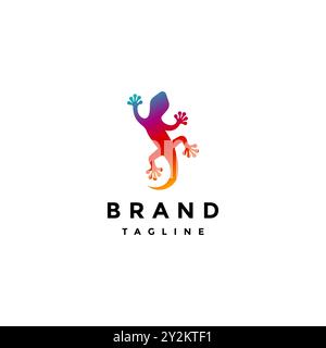 Colorful Lizards Crawling Up Logo Design. Colored Silhouette Of Gecko Walking On The Wall. Stock Vector
