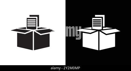Archival box with documents icon Black line art vector in black and white outline set collection sign Stock Vector