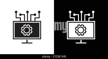 Computer Technology icon Black line art vector in black and white outline set collection sign Stock Vector