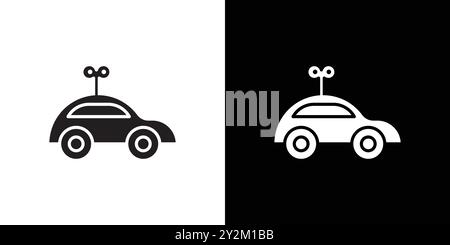 Clockwork car toy icon Black line art vector in black and white outline set collection sign Stock Vector