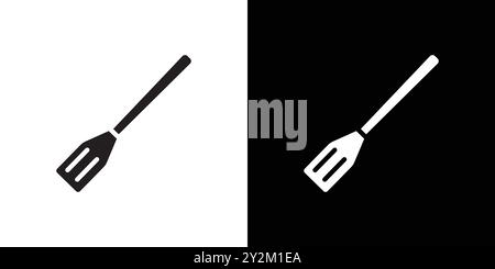 Cooking spatula icon Black line art vector in black and white outline set collection sign Stock Vector