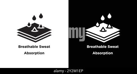 Breathable sweat absorption icon Black line art vector in black and white outline set collection sign Stock Vector