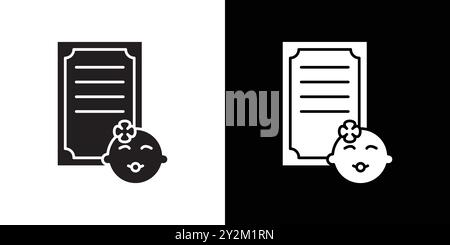 Birth certification icon Black line art vector in black and white outline set collection sign Stock Vector