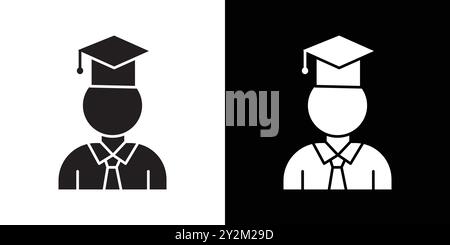 Graduated student icon Black line art vector in black and white outline ...