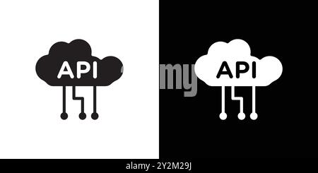 Cloud API icon Black line art vector in black and white outline set collection sign Stock Vector