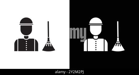 Janitor icon Black line art vector in black and white outline set collection sign Stock Vector