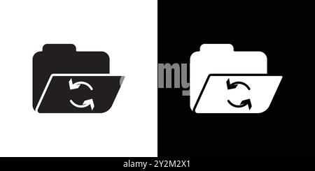 Folder sync icon Black line art vector in black and white outline set collection sign Stock Vector